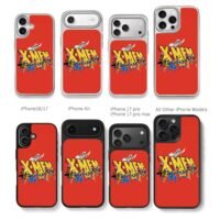 Animated X-Men team with logo on red background Phone Case