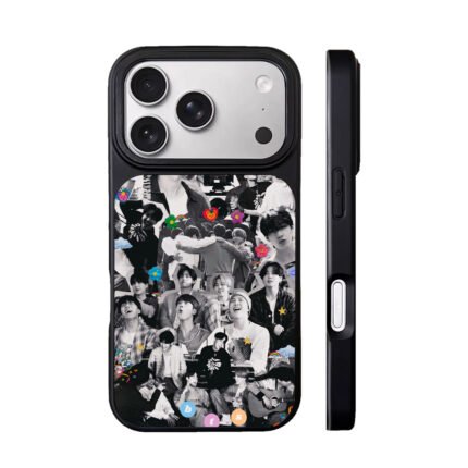 BTS monochrome member collage with cute stickers Phone Case