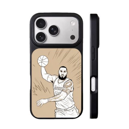 Cartoon LeBron James Lakers basketball star shooting a basketball Phone Case