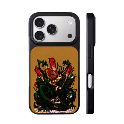 Chainsaw Man vs Venom monsters on tan background Phone Case