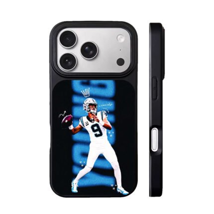 Carolina Panthers number 9 NFL QB throwing football with crown graphic Phone Case