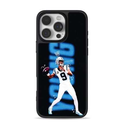 Carolina Panthers number 9 NFL QB throwing football with crown graphic Phone Case