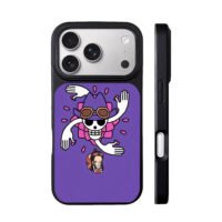 Chibi Nico Robin and One Piece Robin logo on purple background Phone Case