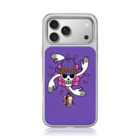 Chibi Nico Robin and One Piece Robin logo on purple background Phone Case