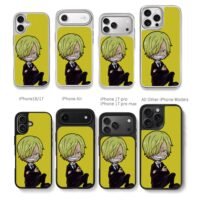 Chibi Sanji One Piece black suit yellow background Phone Case