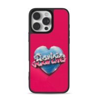 Barbie chrome text on blue heart pink background Phone Case