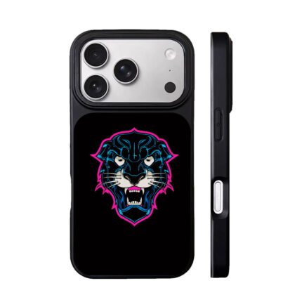 Aggressive neon blue pink panther head tattoo style graphic Phone Case