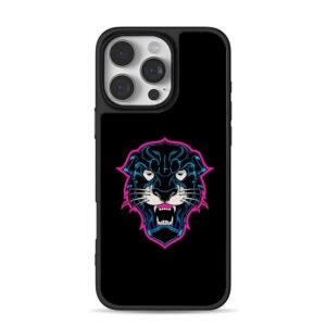 Aggressive neon blue pink panther head tattoo style graphic Phone Case