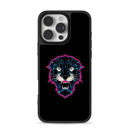 Aggressive neon blue pink panther head tattoo style graphic Phone Case