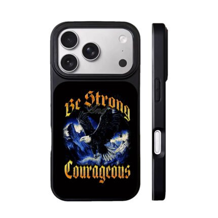Be Strong And Courageous, flying bald eagle, snowy mountains Phone Case