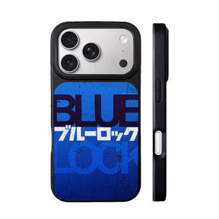 Blue Lock text with Japanese katakana on distressed blue grunge background Phone Case