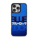 Blue Lock text with Japanese katakana on distressed blue grunge background Phone Case