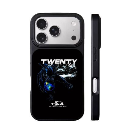 Black panther grips Earth with Twenty Studios logo Phone Case