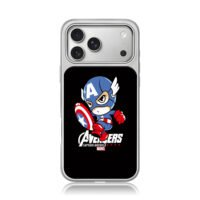 Chibi Captain America with Avengers Marvel logos Phone Case