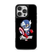 Chibi Captain America with Avengers Marvel logos Phone Case