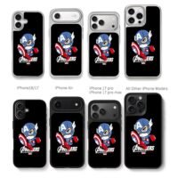 Chibi Captain America with Avengers Marvel logos Phone Case