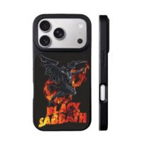 Black Sabbath fiery text with winged demon flames Phone Case