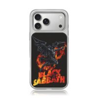 Black Sabbath fiery text with winged demon flames Phone Case