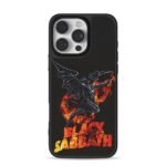 Black Sabbath fiery text with winged demon flames Phone Case