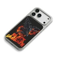 Black Sabbath fiery text with winged demon flames Phone Case