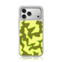 Black honeycomb flame with neon green border on yellow dotted mesh Phone Case