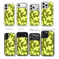 Black honeycomb flame with neon green border on yellow dotted mesh Phone Case