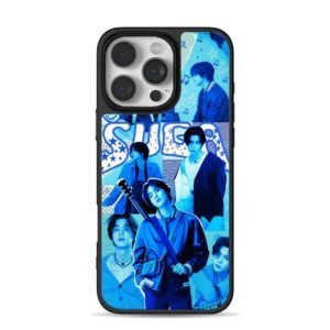 Blue collage of BTS Suga with SUGA text guitar stars Phone Case