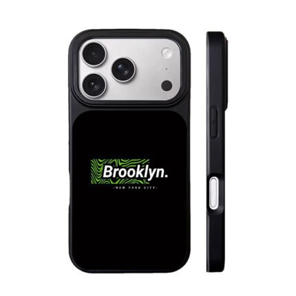Brooklyn NYC text with green wavy stripe print Phone Case
