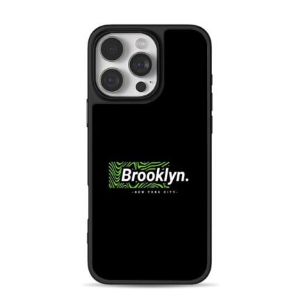 Brooklyn NYC text with green wavy stripe print Phone Case