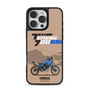 Blue Yamaha Tenere 700 Rally off-road motorcycle in desert scene Phone Case