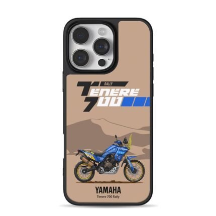 Blue Yamaha Tenere 700 Rally off-road motorcycle in desert scene Phone Case