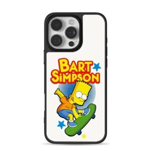 Bart Simpson skateboarding with text and stars Phone Case