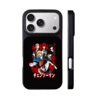 Chainsaw Man anime main cast group art with red splatters Phone Case