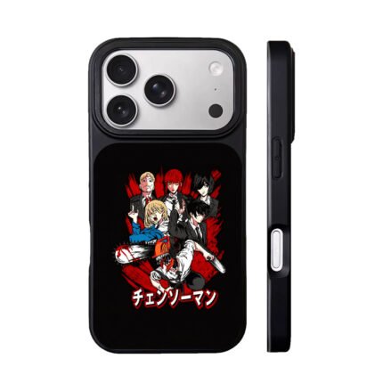 Chainsaw Man anime main cast group art with red splatters Phone Case