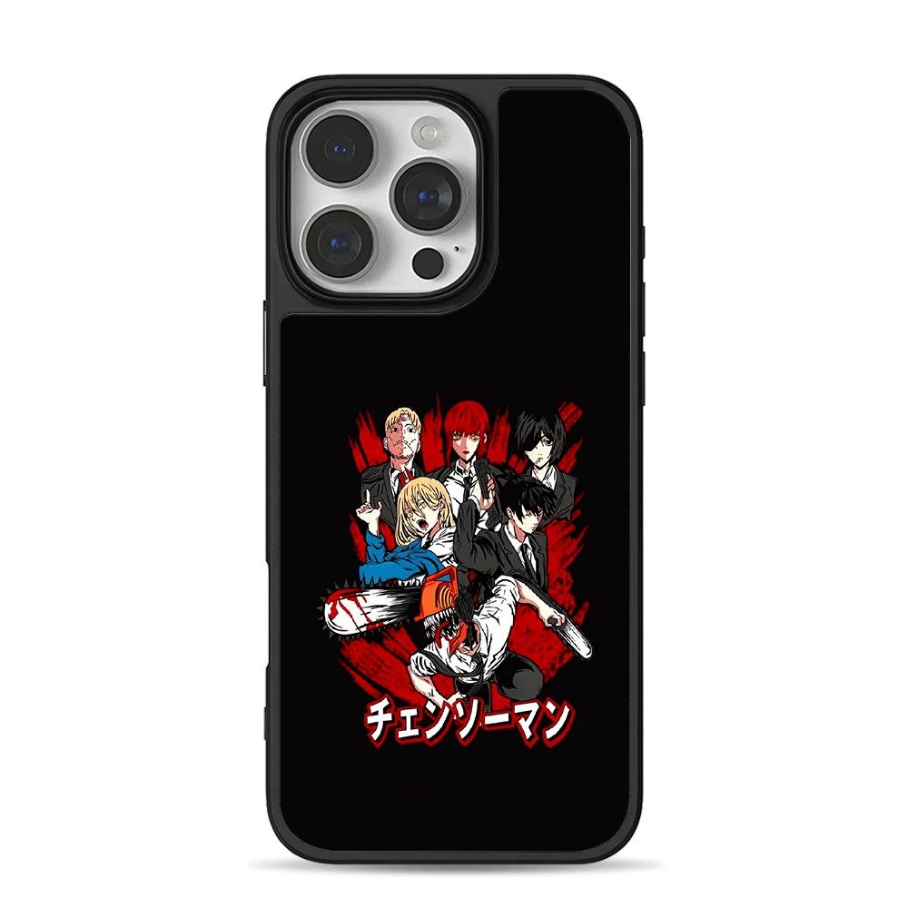 Chainsaw Man anime main cast group art with red splatters Phone Case Chainsaw Man anime main cast group art with red splatters Phone Case