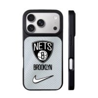 Brooklyn Nets NBA logo Nike swoosh on basketball grain background Phone Case