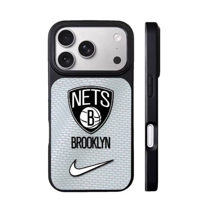 Brooklyn Nets NBA logo Nike swoosh on basketball grain background Phone Case
