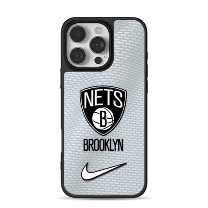 Brooklyn Nets NBA logo Nike swoosh on basketball grain background Phone Case