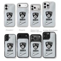 Brooklyn Nets NBA logo Nike swoosh on basketball grain background Phone Case