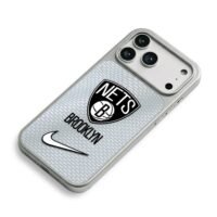 Brooklyn Nets NBA logo Nike swoosh on basketball grain background Phone Case