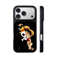 Chibi Luffy with One Piece pirate skull split design Phone Case
