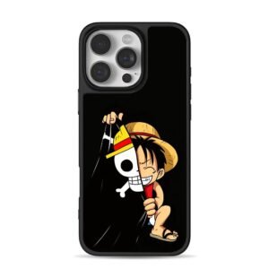 Chibi Luffy with One Piece pirate skull split design Phone Case