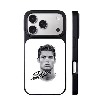 Black and white Cristiano Ronaldo portrait with his signature Phone Case