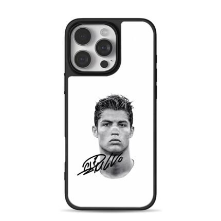 Black and white Cristiano Ronaldo portrait with his signature Phone Case