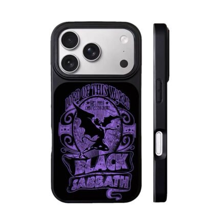 Black Sabbath rock band logo with winged demon and purple vintage design Phone Case