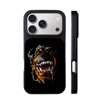 Aggressive rottweiler head art on black backdrop Phone Case