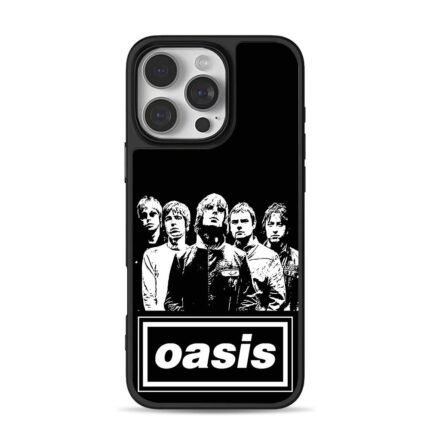 Black and white print of Oasis band members and their official band logo Phone Case