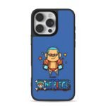 Chibi Franky, One Piece straw hat pirate logo on blue background Phone Case