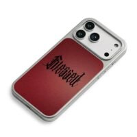 Black gothic Blessed text on dark maroon backdrop Phone Case