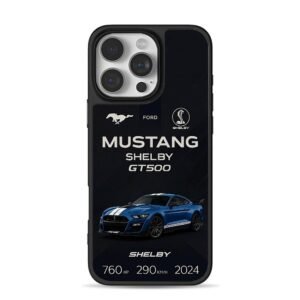 2024 Ford Mustang Shelby GT500 blue car with logos Phone Case